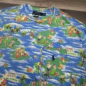 Polo Ralph Lauren Men's Blue‎ Hawaiian All Over Print Hula Luau Graphic Shirt M